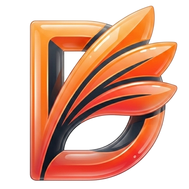 Dekupai logo — stylized letter D with orange and red wing elements